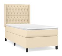 HEFZGDB Lit à sommier tapissier avec matelas, crème, 100 x 200 cm, en tissu, lit double, lit d'invité, lit familial, lit simple pour chambre d'amis, auberge, salon, chambre à coucher