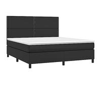 HEFZGDB Lit à sommier tapissier avec matelas, noir, 180 x 200 cm, en cuir synthétique, cadre de lit simple, pour salon, chambre d'amis, auberge, chambre à coucher