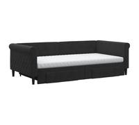 HEFZGDB Lit de jour extensible avec tiroirs - Noir - 100 x 200 cm - En velours - Cadre de lit simple pour chambre à coucher, salon, chambre d'amis, auberge