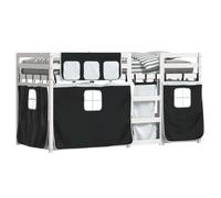 HEFZGDB Lit superposé avec rideaux, blanc et noir, 80 x 200 cm, en bois de pin, cadre de lit familial, lit simple pour chambre à coucher, auberge, chambre d'amis, salon