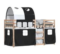 HEFZGDB Lit superposé avec rideaux, blanc et noir, 90 x 190 cm, en pin lit double, lit d'appoint, lit familial, lit simple pour chambre d'amis, auberge, chambre à coucher, salon