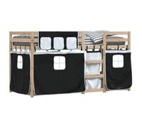 HEFZGDB Lit superposé avec rideaux - Blanc et noir - 90 x 200 cm - En bois de pin - Lit familial - Lit simple pour chambre à coucher, auberge, chambre d'amis, salon