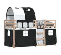 HEFZGDB Lit superposé avec rideaux, blanc, noir, 90 x 200 cm, en bois de pin, lit double, lit d'appoint, lit familial, lit simple pour chambre d'amis, auberge, chambre à coucher, salon