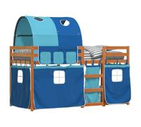 HEFZGDB Lit superposé avec rideaux, bleu, 90 x 190 cm, en pin massif, lit double, lit d'appoint, lit familial, lit simple pour chambre d'amis, auberge, chambre à coucher, salon