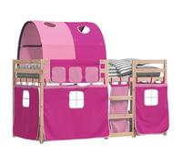 HEFZGDB Lit superposé avec rideaux, rose, 90 x 190 cm, en pin massif, lit double, lit d'appoint, lit familial, lit simple pour chambre d'amis, auberge, chambre à coucher, salon