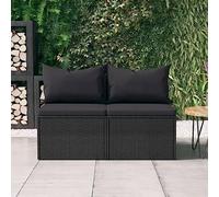 HEFZGDB Lot de 2 canapés de jardin centraux avec coussins en rotin synthétique noir facile d'entretien confortable