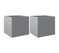 HEFZGDB Lot de 2 pots de fleurs argentés - 49 x 47 x 46 cm - En acier galvanisé - Petit pot de fleurs - Grand pot de fleurs d'intérieur - Pour jardin, balcon, cour, terrasse
