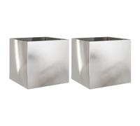 HEFZGDB Lot de 2 pots de fleurs en acier inoxydable - Argenté - 49 x 47 x 46 cm - Petit pot de fleurs d'intérieur - Grand pot de fleurs pour jardin, balcon, cour, terrasse