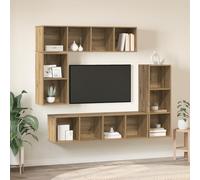 HEFZGDB Lot de 4 meubles TV en chêne artisanal, étagère murale modulaire avec système de rangement pour une organisation efficace de la pièce, forme rectangulaire fine