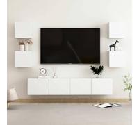 HEFZGDB Lot de 6 meubles TV en bois blanc avec compartiments de rangement pour livres et médias