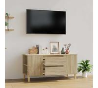 HEFZGDB Meuble TV en chêne Sonoma 102 x 44,5 x 50 cm avec 4 compartiments ouverts et 2 tiroirs, plateau supérieur stable, design scandinave pour salon, meuble durable