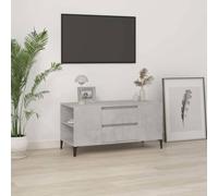 HEFZGDB Meuble TV gris béton - 102 x 44,5 x 50 cm - En bois avec 4 compartiments ouverts et 2 tiroirs - Style industriel - Support de rangement moderne - Plateau supérieur stable