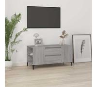 HEFZGDB Meuble TV gris sonoma 102 x 44,5 x 50 cm en bois avec 4 compartiments ouverts et 2 tiroirs, design de style industriel, plateau supérieur stable pour téléviseurs et appareils, durable
