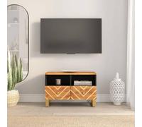 HEFZGDB Meuble TV marron et noir 70 x 33,5 x 46 cm en bois massif de manguier avec espace de rangement et pieds en fer pour salon