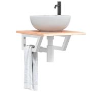 HEFZGDB Plateau de lavabo avec support en acier et bois massif de chêne - Montage mural - Structure en acier - Plaque en bois de chêne - Supports trapézoïdaux - Solution de rangement simple