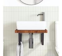 HEFZGDB Plateau de lavabo avec support en acier et bois massif de chêne - Petite armoire de salle de bain - Armoire polyvalente pour salle de bain, cuisine, toilettes, salon
