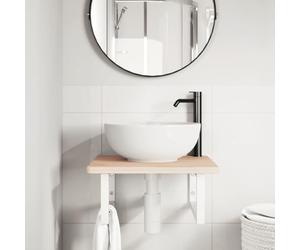 HEFZGDB Plateau de lavabo avec support en acier et bois massif de chêne - Petite armoire de salle de bain - Armoire polyvalente pour salle de bain, cuisine, toilettes, salon