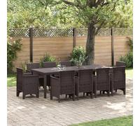 HEFZGDB Salon de jardin 11 pièces en rotin synthétique robuste marron avec table rectangulaire et dix chaises pour terrasse et balcon, meubles d'extérieur résistants aux intempéries pour un confort