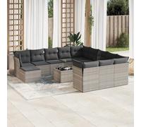 HEFZGDB Salon de jardin 13 pièces avec coussins gris clair en poly rotin, design modulaire avec espace de rangement et housses amovibles, meubles de terrasse résistants aux intempéries avec table en