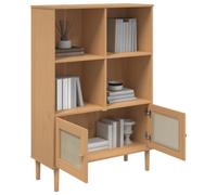 HEFZGDB SENJA Bibliothèque, aspect rotin, marron, 90 x 35 x 130 cm, en bois de pin, étagère de cuisine, CD, armoire de pharmacie, bibliothèque, chambre à coucher, salon, bureau