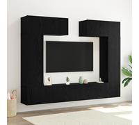 HEFZGDB Système de meuble TV mural de 8 pièces en chêne noir en bois massif de qualité supérieure avec finition élégante et structure stable pour une atmosphère moderne dans le salon.