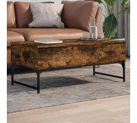 HEFZGDB Table basse en chêne fumé - 100 x 50 x 40 cm - En bois et métal - Avec 2 compartiments cachés et 4 pieds réglables pour un espace de rangement et une stabilité - Table d'appoint de salon
