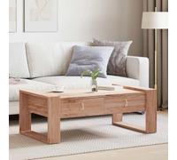 HEFZGDB Table basse en teck massif 110 x 60 x 40 cm avec 2 tiroirs, table d'appoint de style colonial en bois dur pour salon, plateau de table stable et design rustique, montage facile