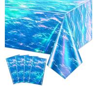 Hegbolke 4 Pack Iridescent Ocean Wave Nappes - Couvertures de Table Bleue océan pour l'océan sous la mer Plage Piscine sirène Requin Fournitures de décoration de fête d'anniversaire, 130 x 220 cm