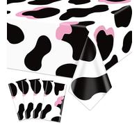 Hegbolke 4 Pack Tapis d'impression de Vache Rose, Couverture de Table d'anniversaire de Vache rectangulaire pour Les décorations de fête d'anniversaire de Cowgirl de Disco Occidentale, 130 x 220 cm