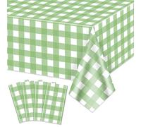 Hegbolke Lot de 4 nappes à carreaux rectangulaires imperméables pour pique-nique, fête d'anniversaire, vacances, extérieur - Vert clair et blanc - 220 x 130 cm