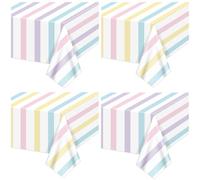 Hegbolke Lot de 4 nappes à rayures pastel, nappe crème glacée pour enfants, fête prénatale, fête d'anniversaire sur le thème des donuts, 130 x 218 cm