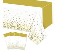 Hegbolke Lot de 4 nappes blanches et dorées - 220 x 130 cm, couverture de table rectangulaire en or pour mariage, anniversaire, première communion, baby shower graduation