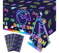 Hegbolke Lot de 4 nappes de fête pour Jeux vidéo, Jeu néon sur Nappe, décoration de Table rectangulaire, décorations de fête d'anniversaire pour Enfants, garçons et Filles, 218,4 x 129,5 cm, Jeu