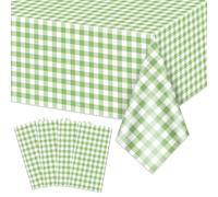 Hegbolke Lot de 4 nappes en gingham vert clair, nappes à carreaux vert clair et blanc 219 x 130 cm rectangulaires imperméables pour pique-nique, housses de table pour anniversaire, fête, vacances