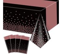 Hegbolke Lot de 4 nappes noires et or rose - 220 x 130 cm - Nappe rectangulaire or rose pour mariages, anniversaires, première communion, fête prénatale, remise de diplôme