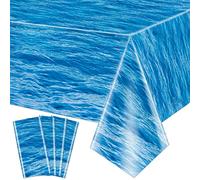 Hegbolke Lot de 4 nappes Ocean Wave - Housse de Table à Eau réutilisable pour océan sous la mer, Piscine, sirène, Requin, fête d'anniversaire, 54" x 108"