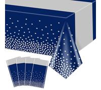 Hegbolke Lot de 4 nappes rectangulaires bleues et argentées de 220 x 130 cm pour mariages, anniversaires, première communion, fête prénatale, remise de diplôme