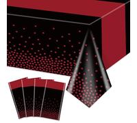 Hegbolke Lot de 4 nappes rectangulaires noires et rouges de 220 x 130 cm pour mariages, anniversaires, première communion, fête prénatale, remise de diplôme