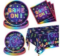 Hegbolke Lot de 71 accessoires de fête pour garçons et manettes de jeu vidéo - Noir, Gris, Bleu - Anniversaire - Jeu vidéo