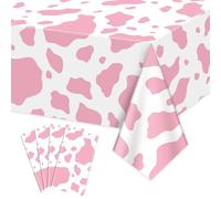 Hegbolke Runner de Table d'impression de Vache, Nappe d'impression de Vache de Ferme Nappe de Table Occidentale pour l'anniversaire Western Barnyard (4, Rose, 220 x 130cm)