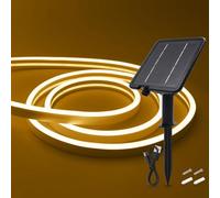 HEGEHE 24V Ruban LED néon Solaire Extérieur, 2835 120 LEDs/m IP65 Étanche Lumineuse Solaires Bandeau LED Light Strip avec 8 Modes pour Cour extérieure, jardin, décoration de fête (Blanc chaud, 5M)
