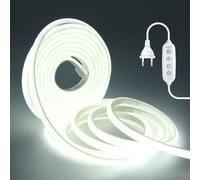 HEGEHE Dimmable Lumière au néon LED COB avec Fonction Minuterie, 230V 240 LEDs/m Ruban Led Flex Néon Bande Led, IP65 Etanche Bande Lumineuse Super Lumineux Pour Intérieur/Extérieur (Blanc, 15M)