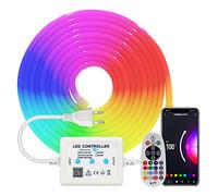 HEGEHE RGB Néon Bande LED Lumineuse, 220V 5050 Silicone IP65 Etanche Découpable WiFi Flexible Néon Lumière, avec contrôle d'APP, Synchroniser avec Rythme de Musique (8M)