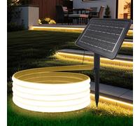 HEGEHE Ruban LED COB Solaire, Bande LED IP65 Etanche Néon Extérieur, 8 modes, Super Lumineux 320 LEDS/M Flexible Bande lumière pour Clôture, Jardin & Cour (Blanc chaud, 3M)