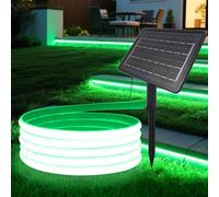 HEGEHE Ruban LED COB Solaire, Bande LED IP65 Etanche Néon Extérieur, 8 modes, Super Lumineux 320 LEDS/M Flexible Bande lumière pour Clôture, Jardin & Cour (Vert, 10M)