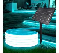 HEGEHE Ruban LED COB Solaire, Bande LED IP65 Etanche Néon Extérieur, 8 modes, Super Lumineux 320 LEDS/M Flexible Bande lumière pour Clôture, Jardin & Cour (Bleu glacé, 1M)