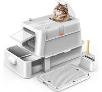 HEGGCOOE Litière pour chat fermée en acier inoxydable avec couvercle, grande boîte en métal avec tiroir pour grands chats, sortie par le haut, comprend une pelle, une pédale de filtre, un contrôle des