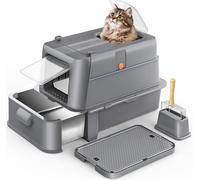 HEGGCOOE Litière pour chat fermée en acier inoxydable avec couvercle, grande boîte en métal avec tiroir pour grands chats, sortie par le haut, comprend une pelle, une pédale de filtre, un contrôle des