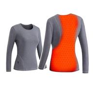 HEGGMKK sous-vêtements Thermiques Chauffants d'hiver pour Femmes, T-Shirts Thermiques À Manches Longues Chauffants Électriques USB, 3 Niveaux De Température, pour L'automne Et l'hiver,2XL,Grey