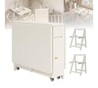 HEGGMKK Table À Manger Peu Encombrante (1,2/1,5 M), Empreinte Pliée : 0,15㎡, Tiroirs De Rangement + Roue Universelle Silencieuse, avec 2 À 4 Sièges De Salle À Manger en Bois Massif,1.2m+2Chair,B